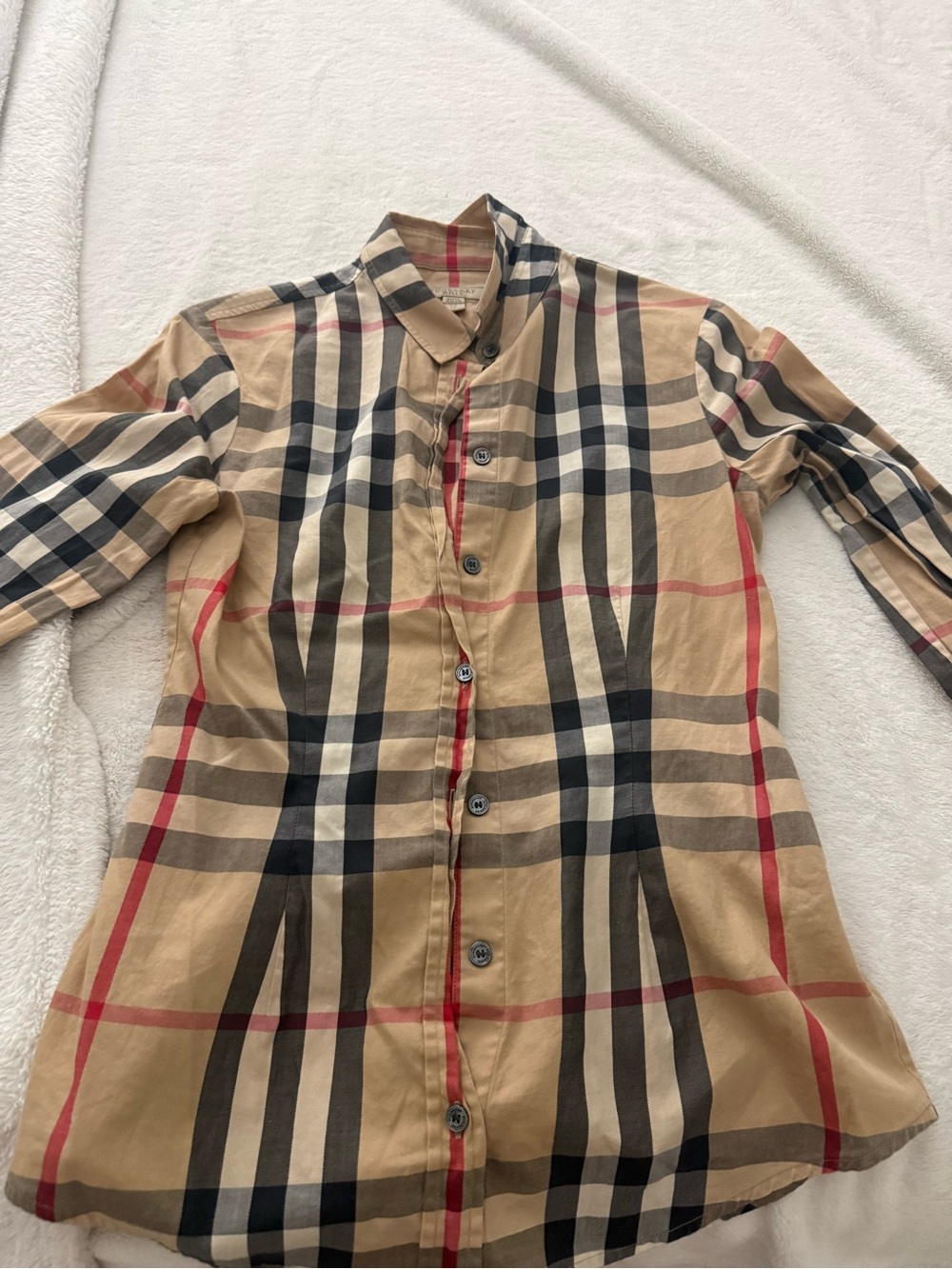 Burberry Classic Check Button-Down Shirt in Beige, Black & Red